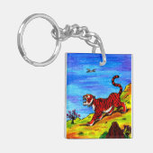 アート絵画の虎と鳥の飛んでいるアートワークのファンタジー キーホルダー (正面左)