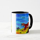 アート絵画の虎と鳥の飛んでいるアートワークのファンタジー マグカップ (正面右)