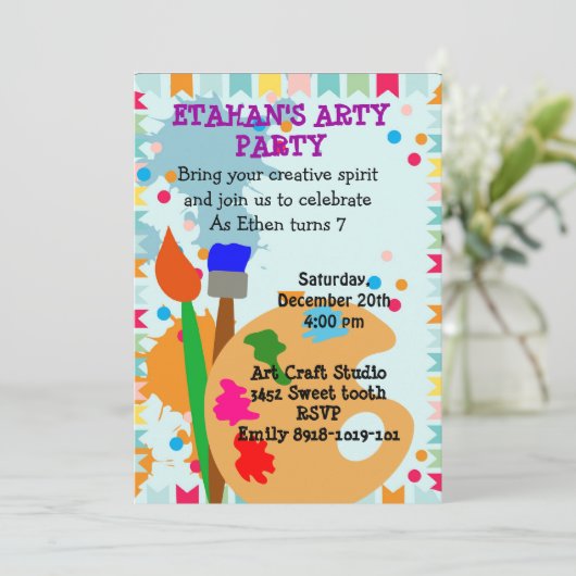 アート絵画の誕生日パーティーの招待状 招待状 (スタンド正面)