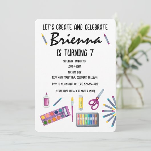 アート絵画パーティーの女の子のための工芸パーティー 招待状 (スタンド正面)