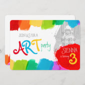 アート絵画パーティーの第3回バースデーパーティー招待状 招待状 (正面/裏面)
