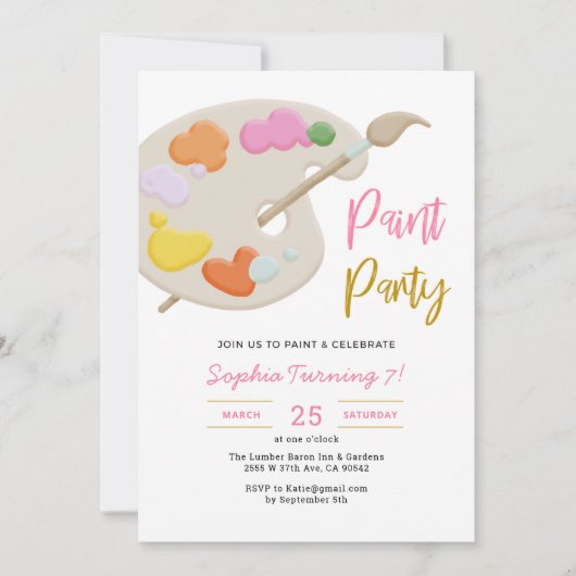 アート絵画パーティーの誕生日パーティーガール招待状 招待状 (正面)