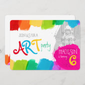 アート絵画パーティーの6th birthday party招待状 招待状 (正面/裏面)