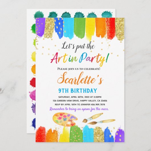 アート絵画パーティーキッド誕生日招待状 招待状 (正面/裏面)