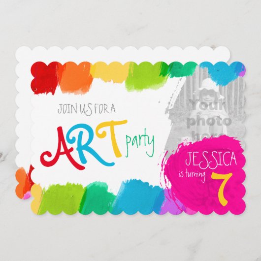アート絵画パーティー第7回バースデーパーティー招待状 招待状 (正面/裏面)