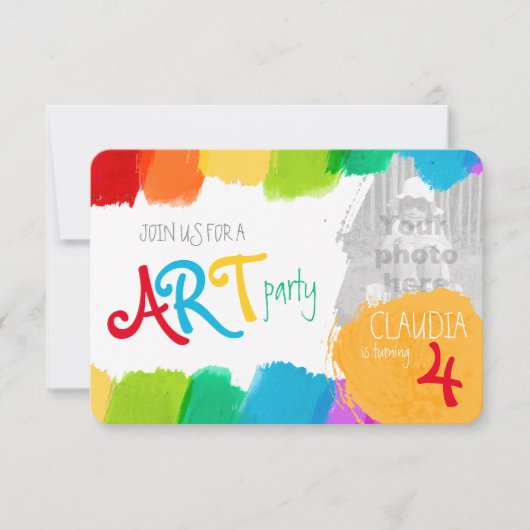 アート絵画パーティー4歳のパーティー招待状 招待状 (正面)