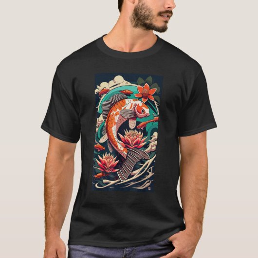 アート美学 コイ 魚 グラフィックデザイン サムライ 日本 Tシャツ (正面)