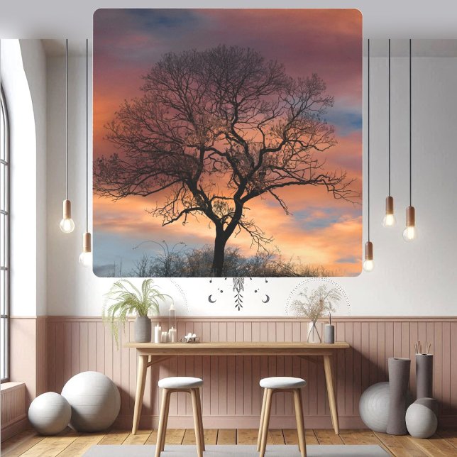 アート自然シーナリーツリーシルエットウォールデコール メタルプリント (Art Nature Scenery Tree Silhouette Wall Decor)