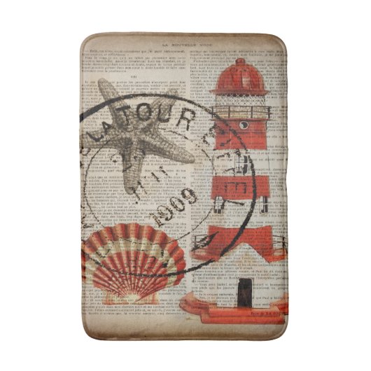 アート航海のコーストビーチシーシェルライトハウス バスマット (正面縦)