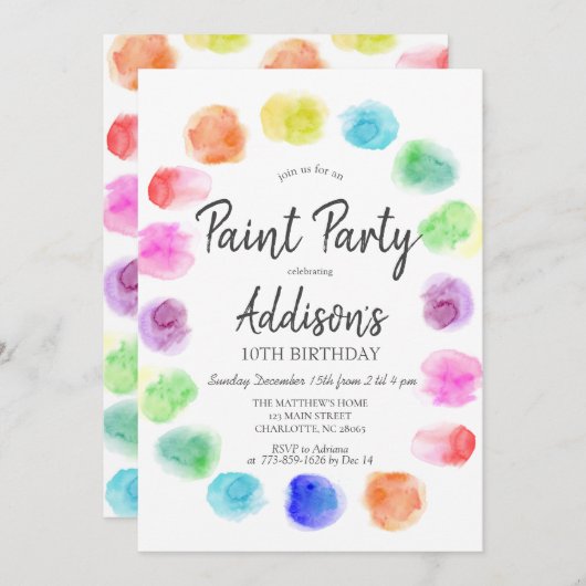 アート誕生日招待状絵を描、誕生日招待状、イン 招待状 (正面/裏面)