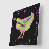 アート踊りカラフルチキンファおもしろいームヘンアート スクエア壁時計 (傾斜)