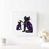 アート、かわいい猫のクリップアート スクエア壁時計 (ホーム)