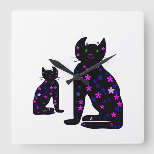 アート、かわいい猫のクリップアート スクエア壁時計 (正面)