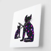 アート、かわいい猫のクリップアート スクエア壁時計 (傾斜)