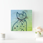 アート、かわいい猫クリップアート スクエア壁時計 (ホーム)