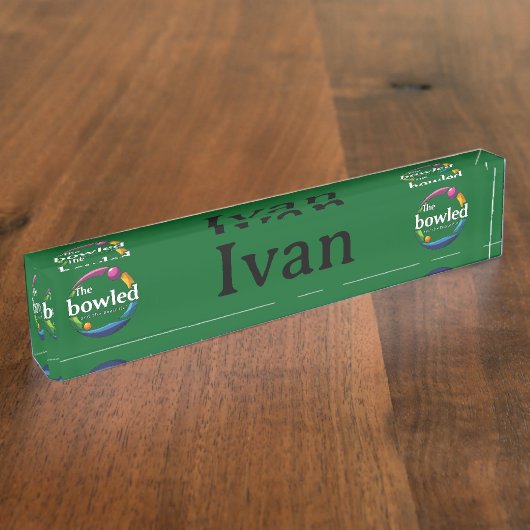 「アート・イン・モーション：円形の芝生のボウルのボーリング・ロゴ、 デスクネームプレート (側面)