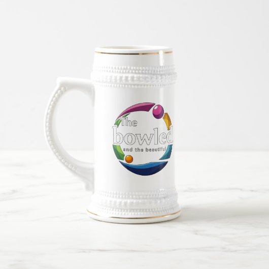 「アート・イン・モーション:円形の芝生のボウルのボーリング・ロゴ、 ビールジョッキ (左)