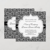 アート＆クラフト エレガント ブラック＆ホワイト フラワーリング 招待状 (正面/裏面)