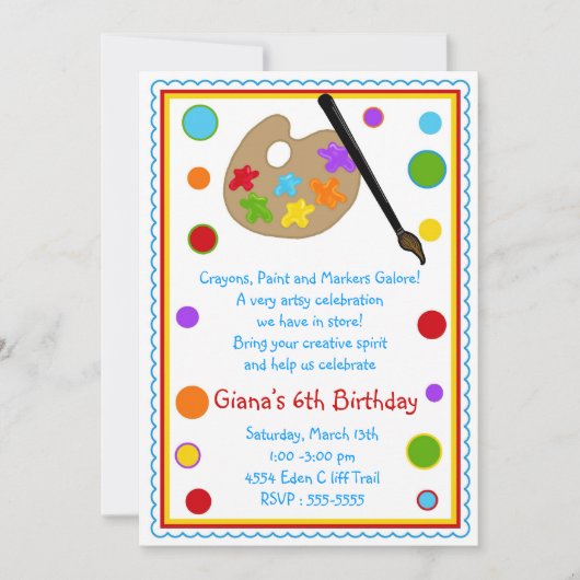 アート·ク絵を描ラフト·バースデーパーティ招待状 招待状 (正面)