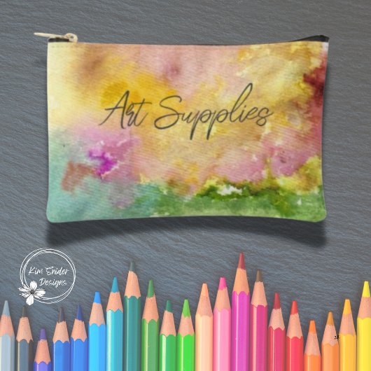 「アート・サプライ」と抽象芸術水彩背景 アクセサリーポーチ