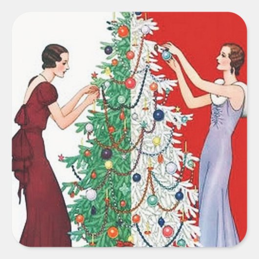 アート・デコ・レトロ・ヴィンテージ・クリスマスステッカー スクエアシール (正面)