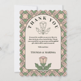 アート・ヌーボー スタイルのサググリーン 結婚式 お礼カード サンキューカード