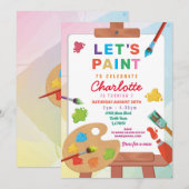 アート バースデー ペイント パーティー ペイント クラフト 女の子 招待状 (正面/裏面)