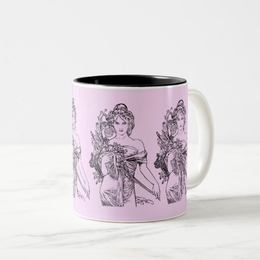 アート&ファッション愛好家ヴィンテージ女性 ツートーンマグカップ (正面右)