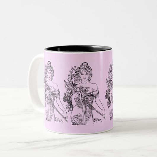 アート&ファッション愛好家ヴィンテージ女性 ツートーンマグカップ (正面左)