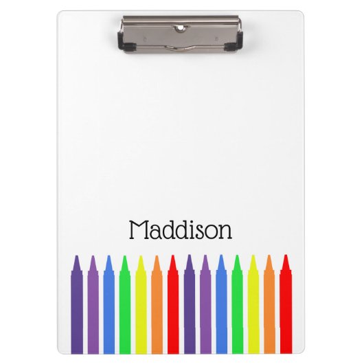 アート、レインボーワックスのクレヨン、そしてあなたの名前 クリップボード (正面)