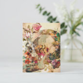 アート ヴィンテージ スカル フラワー シーズンポストカード (スタンド正面)