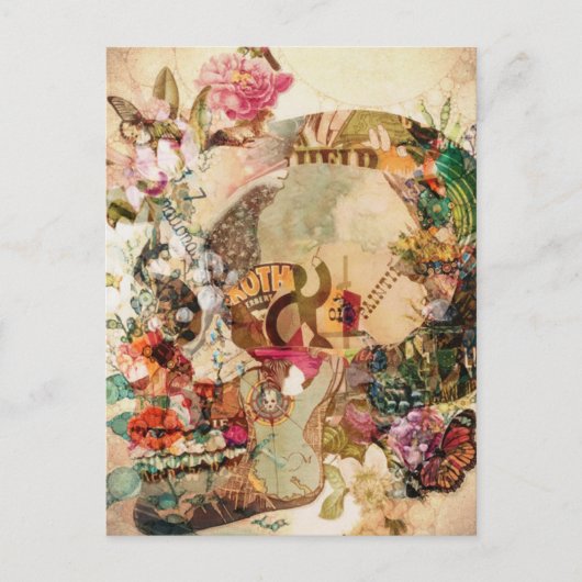 アート ヴィンテージ スカル フラワー シーズンポストカード (正面)