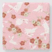 アート：日本のピンクサクラ&ラビットストーンコースター ストーンコースター (正面)