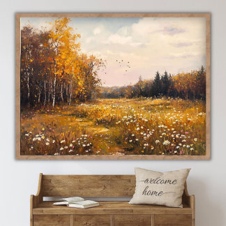 アート 秋の野の花の風景画 ビンテージ ポスター