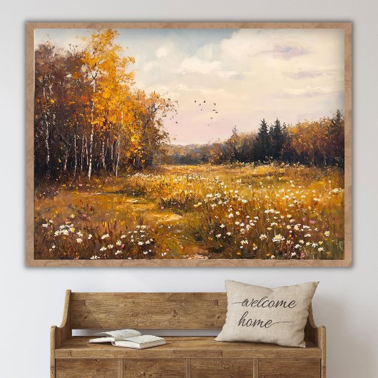 アート 秋の野の花の風景画 ビンテージ ポスター