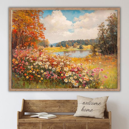 アート 秋の野の花の風景画 ビンテージ ポスター