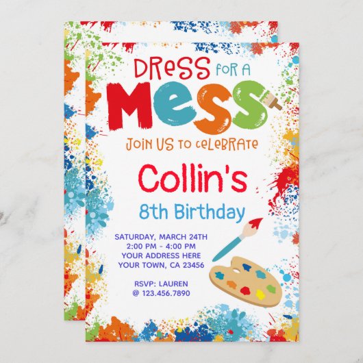 アート 誕生日パーティー 招待状 (正面/裏面)