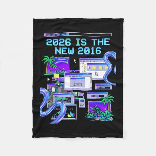 アート 2016 蒸気波 ピクセル コンピューターの美学 フリースブランケット (正面)