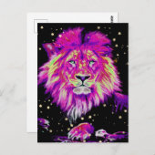 *~* アート AP23シナ芸術的ピンクはっきりしたライオン ポストカード (正面/裏面)