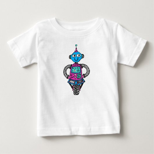 アーニーロボット:ピンクとブルー ベビーTシャツ (正面)