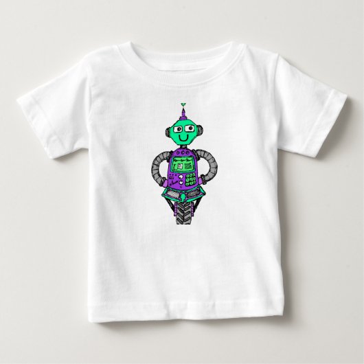 アーニーロボット、紫と緑 ベビーTシャツ (正面)