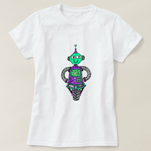 アーニーロボット、紫と緑 Tシャツ (デザイン正面)
