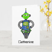 アーニーロボット、青と緑 カード (黄色い花)