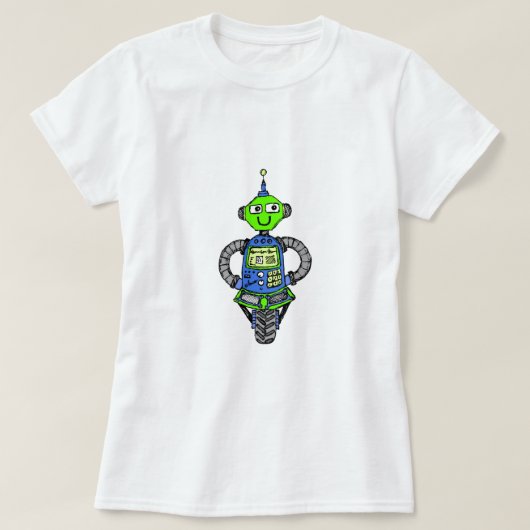 アーニーロボット、青と緑 Tシャツ (デザイン正面)
