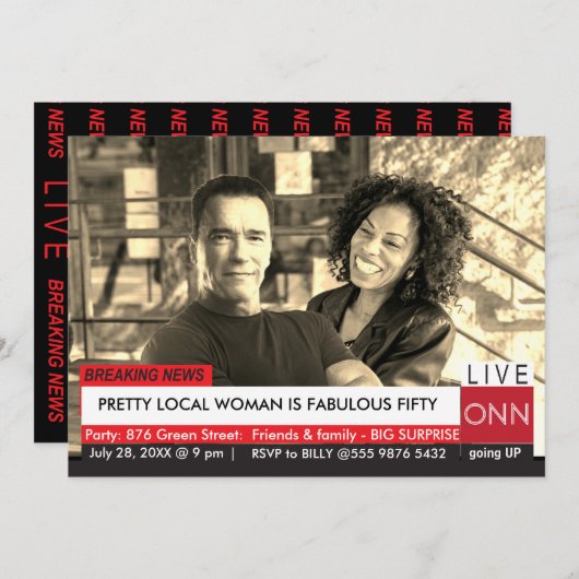 アーノルド・シュワルツェネッガー50誕生日おもしろいテレビニュース 招待状 (正面/裏面)