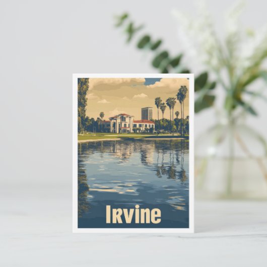 アーバインカリフォルニアアートヴィンテージトラベルイラストレーション ポストカード (スタンド正面)