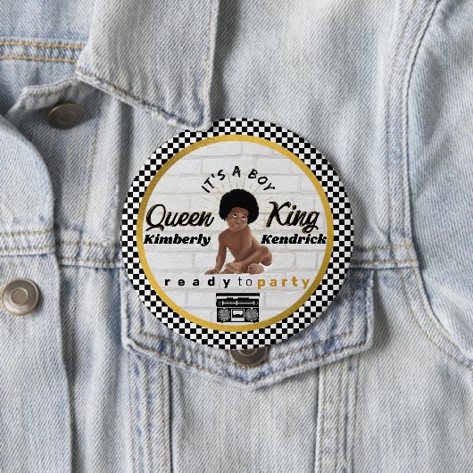 アーバンアフロ男の赤ちゃん90のヒップホップレトロベビーシャワー 缶バッジ (インサイチュ)