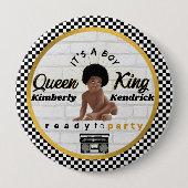 アーバンアフロ男の赤ちゃん90のヒップホップレトロベビーシャワー 缶バッジ (正面)