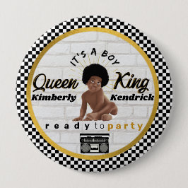 アーバンアフロ男の赤ちゃん90のヒップホップレトロベビーシャワー 缶バッジ