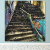 アーバンアートオンステアウェイストゥン建物 キャンバスプリント (インサイチュ (ウッドフロア))